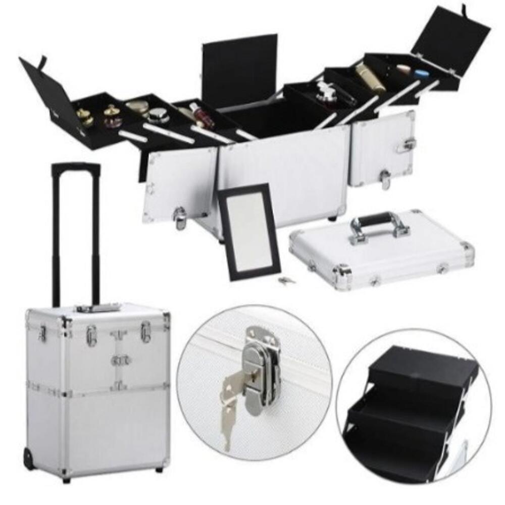 Professional Rolling Makeup Case - Silver